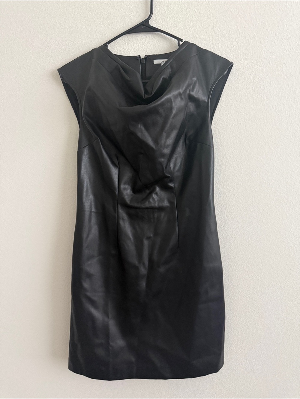 Bar III Black Faux-Leather Cowl Neck Mini Dress
